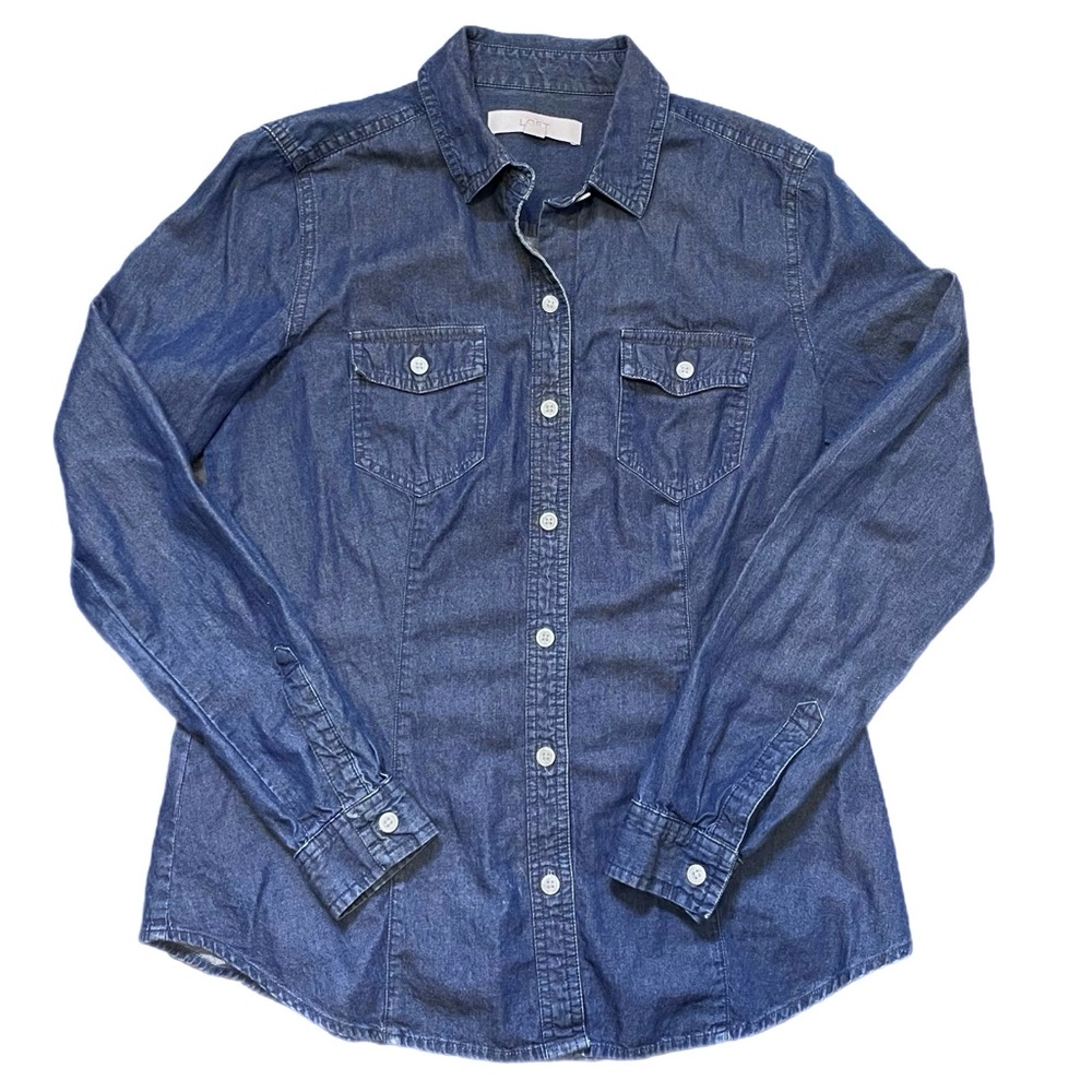 LOFT Dark Denim Chambray Button Down Shirt
